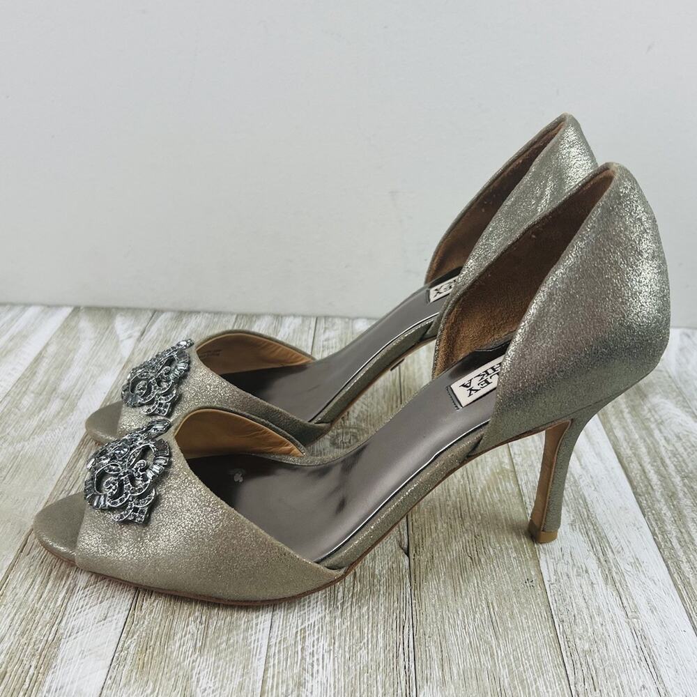 Badgley Mischka Silver Jeweled Embellished Open Toe Heels Size 9.5